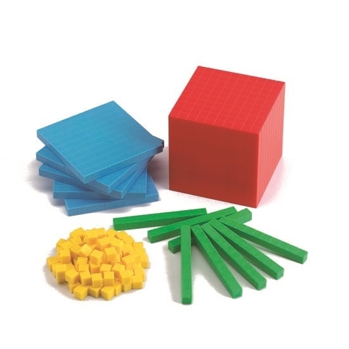Plastic Colour Coded Tens Set - MAB Blocks - 100 Cubes 10 Rods 10 Flats 1 Base