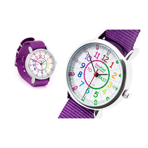 Easy Read Kids Watch (Purple with Rainbow face ) Learn to tell the time (Past and To)