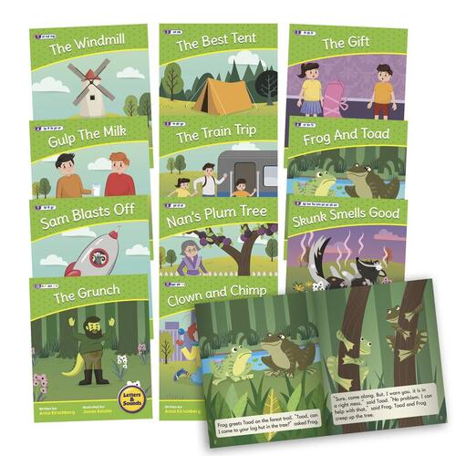12 Decodable Readers Set 2 Phase 4 - Blends- Fiction Books - By Beanstalk Books