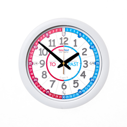 Easy Read Time Teacher Wall Clock 29cm Red/Blue Face