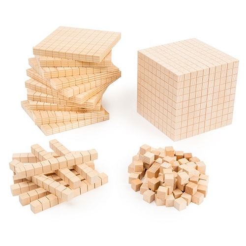 Wooden Tens Set - MAB Blocks - 100 Cubes 10 Rods 10 Flats 1 Base