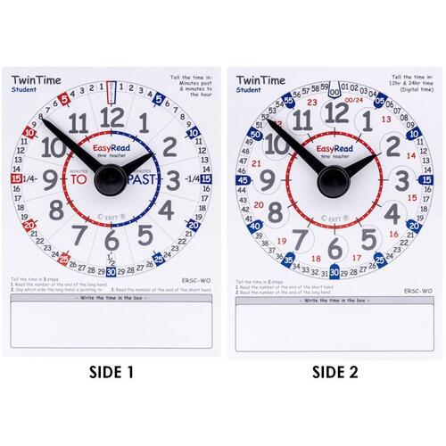 Easy Read - Twin Time Student Card - Learn to Tell Time - Past and To