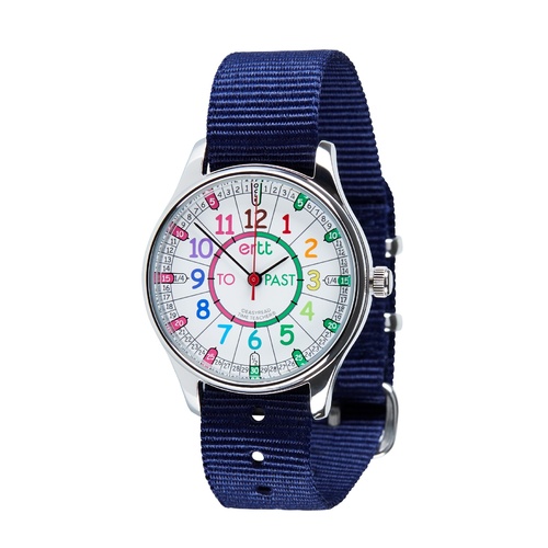 50m Waterproof Easy Read Kids Watch (Blue with Rainbow face ) Learn to tell the time