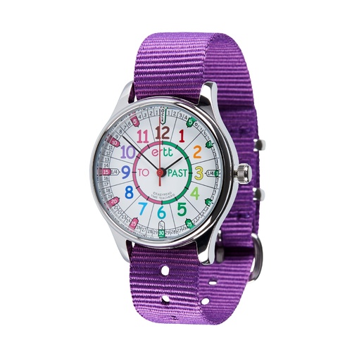 50m Waterproof Easy Read Kids Watch (Purple with Rainbow face ) Learn to tell the time