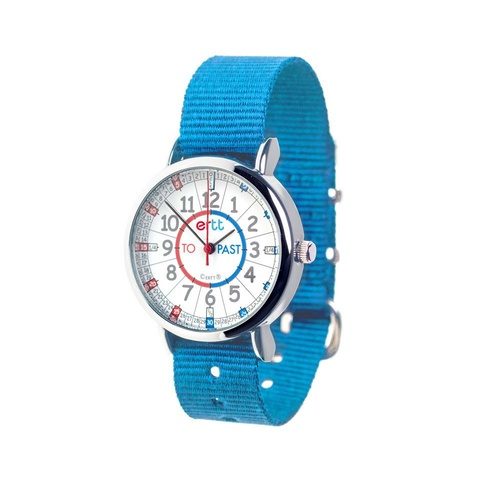 Easy Read Kids Watch (Bright Blue Band with Red & Blue face ) Learn to tell the time (Past and To)