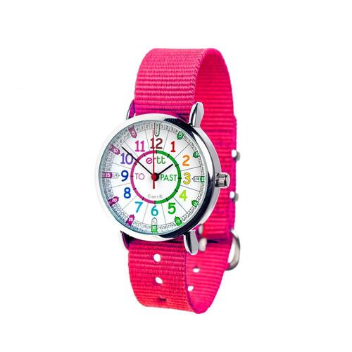 Easy Read Kids Watch (Pink Band with Rainbow face ) Learn to tell the time (Past and To)